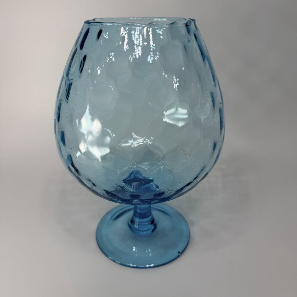 Vintage Empoli Aqua Blue Optic Brandy Snifter Vase Art Glass 9" MCM